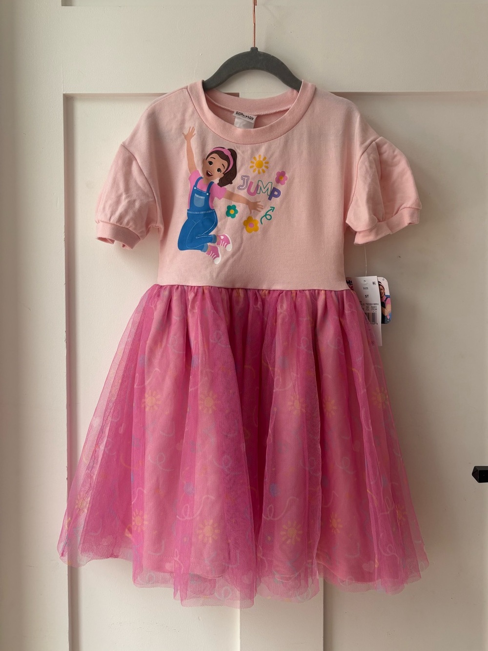 Miss Rachel pink Girls' Tulle Dress with Jump Graphic. Size 5